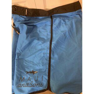 Retro 80s 90s Maui And Sons Spell Out Board Shorts Men’s Size 38 Blue‎ Black